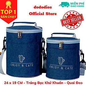 Túi đựng hộp cơm giữ nhiệt cao cấp hình trụ - tráng bạc diệt khuẩn - có quai đeo - chính hãng dododios