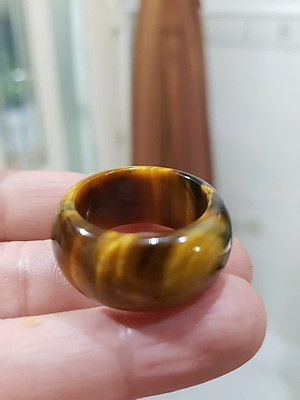 Nhẫn Nam Đá Mắt Hổ Vàng Nâu Tiger Eyes Tự Nhiên đậm bóng đẹp mới ni 20mm x Cao 12mm / 11mm dầy 4mm nam mệnh Kim mệnh Thổ mệnh Thủy đeo ni 20mm rẻ đẹp ạ