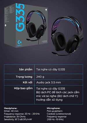 Tai Nghe Gaming Có Dây Logitech G335 - Hàng Chính Hãng