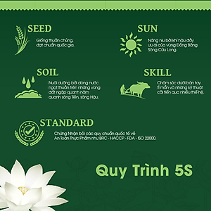 Gạo Thơm Lài Lotus Rice 5kg - Cơm mềm dẻo vừa - Chuẩn xuất khẩu