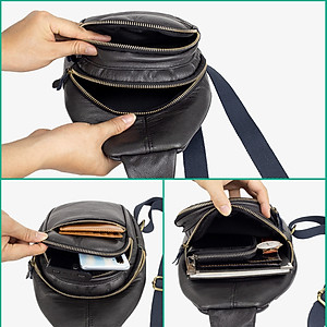 Túi đeo chéo nam Da bò thật Bụi Leather DC106 - Nhiều ngăn tiện dụng, Unisex - Bảo hành 12 tháng