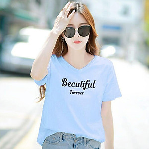 Áo thun nữ cổ tim form rộng MXM in chữ Beautiful thun cotton 4 chiều từ 45-60kg ( ANU076 )