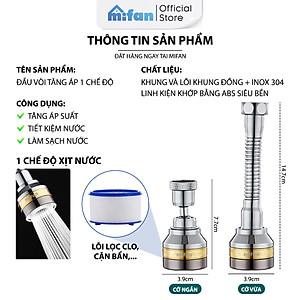 Đầu vòi rửa bát tăng áp đồng thau inox 304 cao cấp Mifan - 3 Chế độ phun cực mạnh, xoay 360 - Sử dụng cho bồn rửa chén bát
