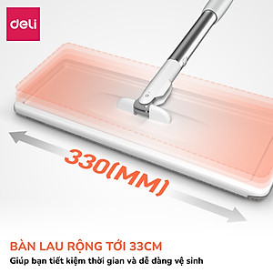 Cây lau nhà tự vắt có thùng 2 ngăn Deli, Bộ chổi lau nhà 360 độ kèm 3 bông lau microfiber siêu sạch