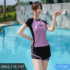 Bộ bơi nữ áo cộc tay, quần sooc đùi thể thao, đệm tròn dễ mặc, chất thun co giãn, dáng năng động, dấu bụng tốt | KT069
