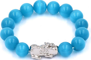 Vòng tay đá mắt mèo xanh biển 12 ly - cẩn Tỳ Hưu inox VMEXBTHT12 - hợp mệnh Thủy, mệnh Mộc