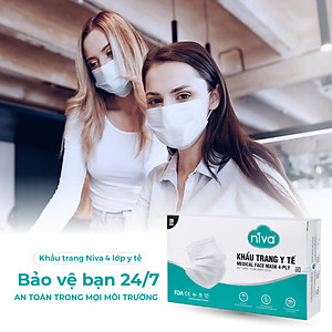Khẩu Trang Y Tế 4 Lớp Niva Hộp 20 Cái Kháng Khuẩn, Ngăn Khói Bụi, Vi Khuẩn Hàng Chính Hãng Cao Cấp