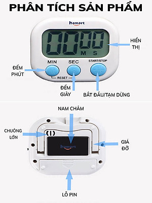 Đồng Hồ Bấm Giờ Đếm Ngược Pomodoro 99 Phút Hẹn Giờ Nấu Ăn Học Tập Hút Nam Châm 4 Màu TẶNG 2 PIN