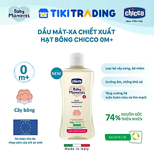 Dầu mát-xa chiết xuất hạt bông cho bé 0M+ Chicco 200ml - Tặng sữa tắm gội chiết xuất yến mạch Chicco 0M+ 50ml