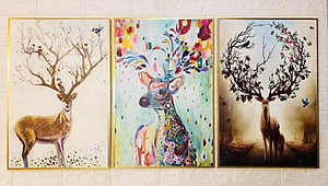 Bộ 3 Tranh Canvas Hươu May Mắn (đã đóng khung)
