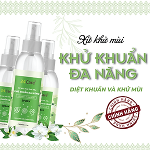 Xịt khử mùi đa năng Tinh dầu 24CARE 50ml/100m/250ml - Xịt bề mặt bị dính bẩn do đồ ăn rơi rớt trên bàn ghế, sàn nhà.