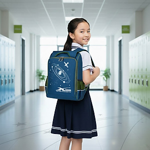 Balo học sinh chống gù cao cấp Xbags Universe xanh – Balo học sinh tiểu học siêu nhẹ nhiều ngăn đệm lưng êm ái họa tiết vũ trụ XB3104