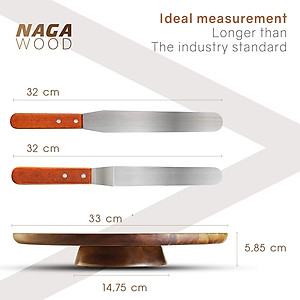 Bàn xoay làm bánh kem bằng gỗ 33cm, Kèm Bộ dao chà láng, dùng làm bánh gato, trang trí tiệc cưới, sinh nhật 