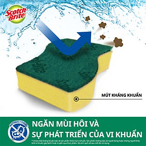 Cước rửa chén siêu sạch có mút Scotch Brite 3M 115x70mm hình sóng kháng khuẩn, lấy sạch vết bẩn [Gói 1/3 miếng]