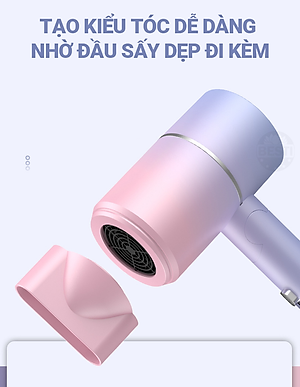 Máy Sấy Tóc Mini Gấp Gọn Besti Cao Cấp, Công Suất Lớn, Động Cơ Êm Ái, Ổn Định, Tặng Đầu Sấy Tạo Kiểu Tóc Chuyên Nghiệp - Hàng Chính Hãng