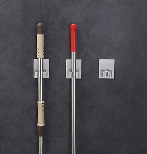 Combo 2 móc treo cán chổi dán tường inox 304 Hobby home decor CV-2 có keo dán