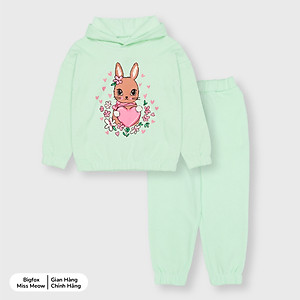 Bộ thu đông bé gái Bigfox Miss Meow size đại, bộ nỉ bé gái chất liệu nỉ bông in thỏ xinh xắn size trẻ em 3,4,5…11 tuổi