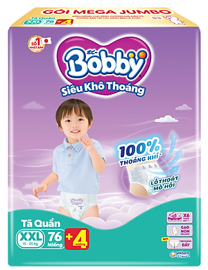 [TẶNG KÈM 4 MIẾNG] Tã quần Bobby Siêu Khô Thoáng - 100% Thoáng Khí Mega Jumbo - XXL76
