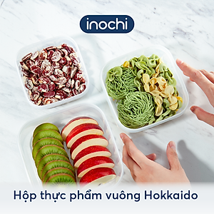 Bộ 3 hộp thực phẩm vuông Hokkaido 500-1000-2000ml ( Tặng kèm Sticker) - INOCHI - chất lượng tiêu chuẩn Nhật Bản