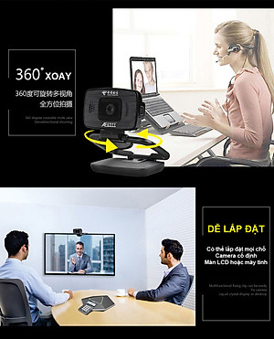 ROGTZ - Webcam học Online cho máy tính AEBell BL-U22W Độ phân giải HD 720P Micro thu âm đa hướng Quay 360 độ Trục xoay linh hoạt Chỉnh sáng thông minh Cáp dài 1,5m USB 2.0  Tương thích nhiều HĐH Dễ cài đặt Dễ sử dụng - Hàng Chính Hãng
