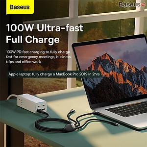 Cáp sạc nhanh 3 đầu Baseus Flash Series Ⅱ PRO Two-for-three Charging Cable U+C to M+L+C 100W (Hàng chính hãng)
