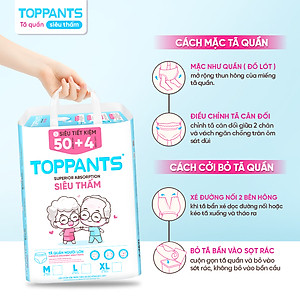 Tã/Bỉm Quần người lớn TOPPANTS Siêu Thấm, Chống Trào, Kháng Khuẩn Size M/L/XL (54 Miếng)