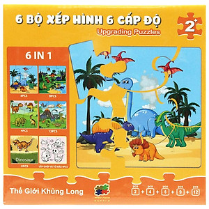 Bộ 6 Tranh Xếp Hình 6 Cấp Độ 17 x 17 cm - Thế Giới Khủng Long - Minh Châu C6-001