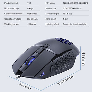 Chuột Led RGB gaming T90 7200dpi công thái học chống mỏi cổ tay Cho máy tính laptopChuột Led RGB gaming T90 7200dpi công thái học chống mỏi cổ tay Cho máy tính laptop hàng nhập khẩu