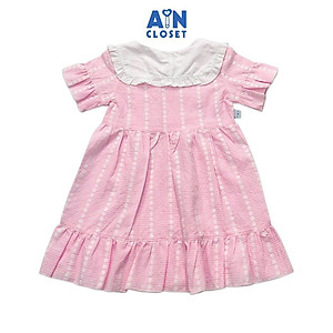 Đầm bé gái họa tiết Caro nhí hồng cổ thủy thủ cotton - AICDBGWSXX7K - AIN Closet