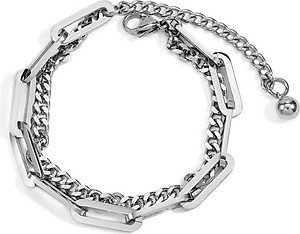 Lắc tay vòng đeo tay unisex thép không đen 2 lớp xích