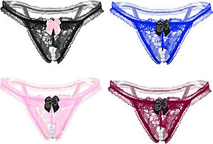 Quần lót nữ, quần ren đính nơ kèm hạt cườm gợi cảm - màu xanh