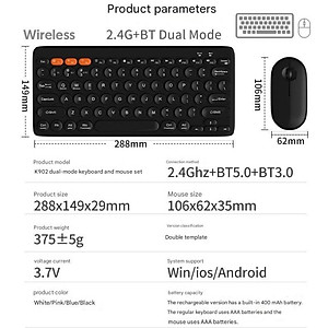 Bộ Bàn Phím Chuột không dây Bluetooth 5.0 USB2.4g K902  cho máy tính , Laptop , điện thoại , Tablet hàng nhập khẩu