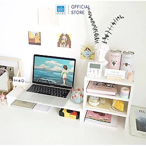 Kệ Để Màn Hình Và Kệ Sách Để Bàn 3 Tầng Cho Văn Phòng SIB Decor KDB09