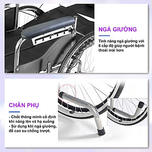Xe lăn tay ngã lưng 6 nấc, có đệm và bô vệ sinh - NIKITA N213-1