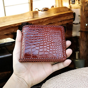 Ví Nam Da Cá Sấu. Ví 2 Mặt Đan Viền Thủ Công - Dáng Ngang Dễ Sử Dụng