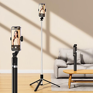 Gậy Tripod chụp ảnh tự sướng Selfie 3 chân gấp gọn 30cm, kéo dài 1M7 điều khiển từ xa có đèn Tripod chụp ảnh livestream - Hàng nhập khẩu