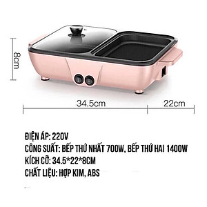 Bếp lẩu nướng 2 ngăn Hàn Quốc, nồi lẩu đa năng thông minh chống dính 2 trong 1