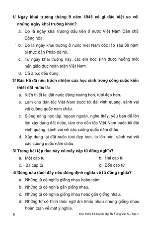 Sách Đọc Thầm Và Làm Bài Tập Trắc Nghiệm Tiếng Việt Lớp 5 - Tập 1