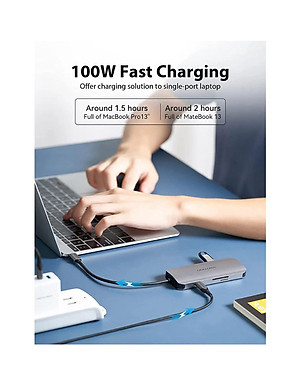 Hub Type-C to HDMI 6 in 1 cho Macbook có sạc nhanh - Chuyển đổi HUB USB Type C to HDMI, VGA, USB 3.0, PD Type-C Vention - Hàng chính hãng