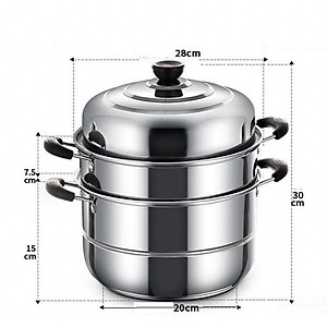 Nồi Hấp Inox 3 Tầng Siêu To Nồi Hấp Bánh Bao Bánh Flan Hấp Thức Ăn 28CM Dùng Cho Cả Bếp Từ Và Bếp Ga Tặng Kèm Xửng Hấp