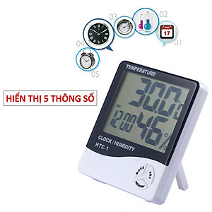 Đồng hồ đo nhiệt độ và đo độ ẩm chính xác cao, màn hình lớn hiển thị 5 thông số, có đồng hồ báo thức