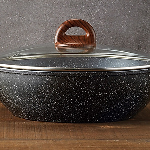 Chảo Nhôm Sâu Lòng Chống Dính Lock&Lock Baum Marble 1 Tay Cầm, Nắp Thủy Tinh LBU1305 (30cm)