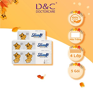 Combo 5 Giấy ăn Slisoft Trắng tự nhiên đa năng,khăn giấy rút không chất tẩy trắng an toàn cho cả gia đình