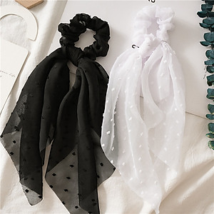 Dây buộc tóc Scrunchies lụa hạt bông dáng dài dễ thương HD79