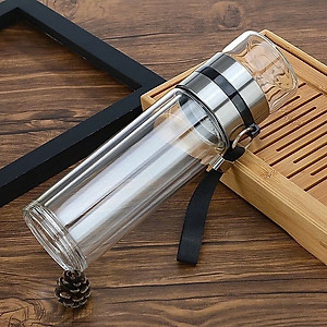 Bình Thủy Tinh 2 Lớp Pha Trà - Cách Nhiệt Tốt - Có Lõi Lọc Inox 304 - Dung Tích 400ml - Hàng Loại 1