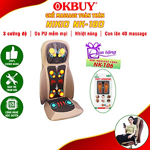 Đệm, Ghế massage Toàn Thân Nikio NK-180 - Máy Mát Xa Lưng Chuyên Sâu, Hỗ Trợ Xoa Bóp Cổ Vai Gáy, Công Nghệ Xoa Bóp Dây Ấn, Rung Và Nhiệt Nóng - Cải Thiện Đau Mỏi Toàn Thân - Sử Dụng Được Trên Ô Tô - Màu nâu