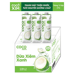 Thùng 12 Hộp Nước Dừa Cocoxim Xanh (1000ml x12 Hộp)