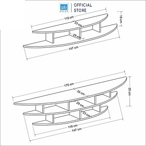 Bộ 2 Kệ Trang Trí Treo Tường Trên Và Dưới Tivi Hình Cung Tròn Màu Trắng SIB Decor, Thích Hợp Cho Phòng Khách, Phòng Ngủ Căn Hộ, Nhà Phố