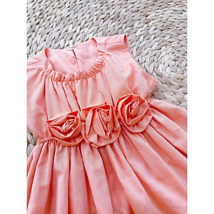 Váy Đầm Bé Gái Màu Cam Ba Bông Hoa SoraChan - M036