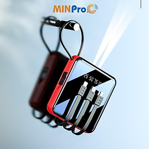 Cục sạc dự phòng 10000mAh mini, pin dự phòng nhỏ gọn, tặng kèm dây cáp 3 đầu hình vuông - MINPRO